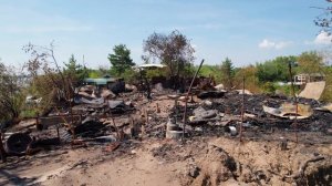 Последствия ночного пожара на острове Поджабном напротив Самары на Волге