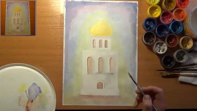 Как нарисовать древнерусский храм. Для детей. Гуашь смотреть онлайн