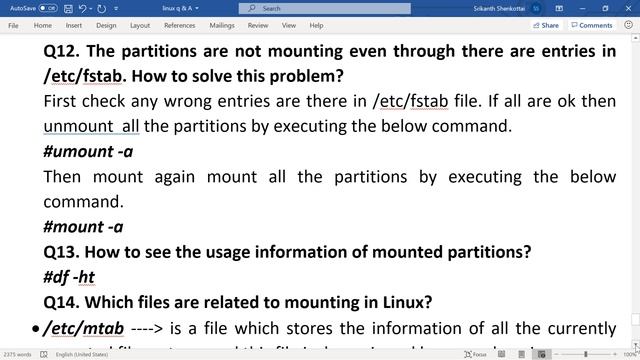 Red Hat Linux 6/7 Ques and ans /Managing Partitions and File Systems Q&A 6 to10/Jyothi IT Solutions