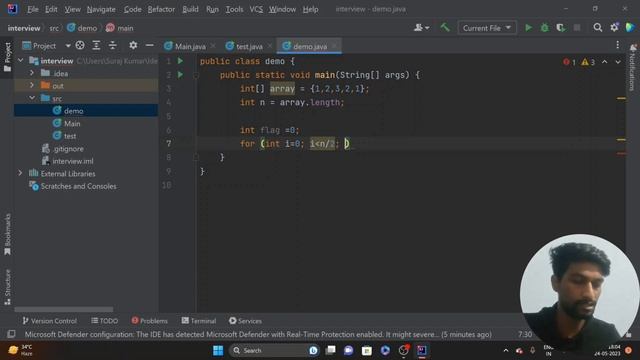 Checking an array whether array is palindrome or not||Interview question of Java for TCS, Infosys смотреть онлайн