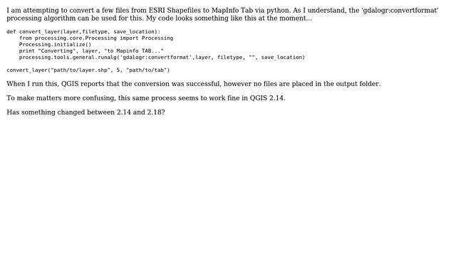 GIS: Converting ESRI SHP to MapInfo TAB via Python QGIS 2.18.1 смотреть онлайн