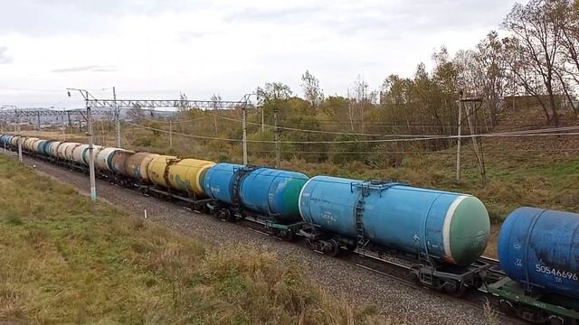 Система электровозов 2ЭС5К-158/162 "Ермак" с наливным поездом. смотреть онлайн