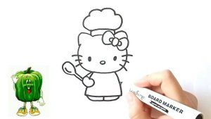 Как рисовать милую Хелло Китти повара. Рисование раскраски для детей.