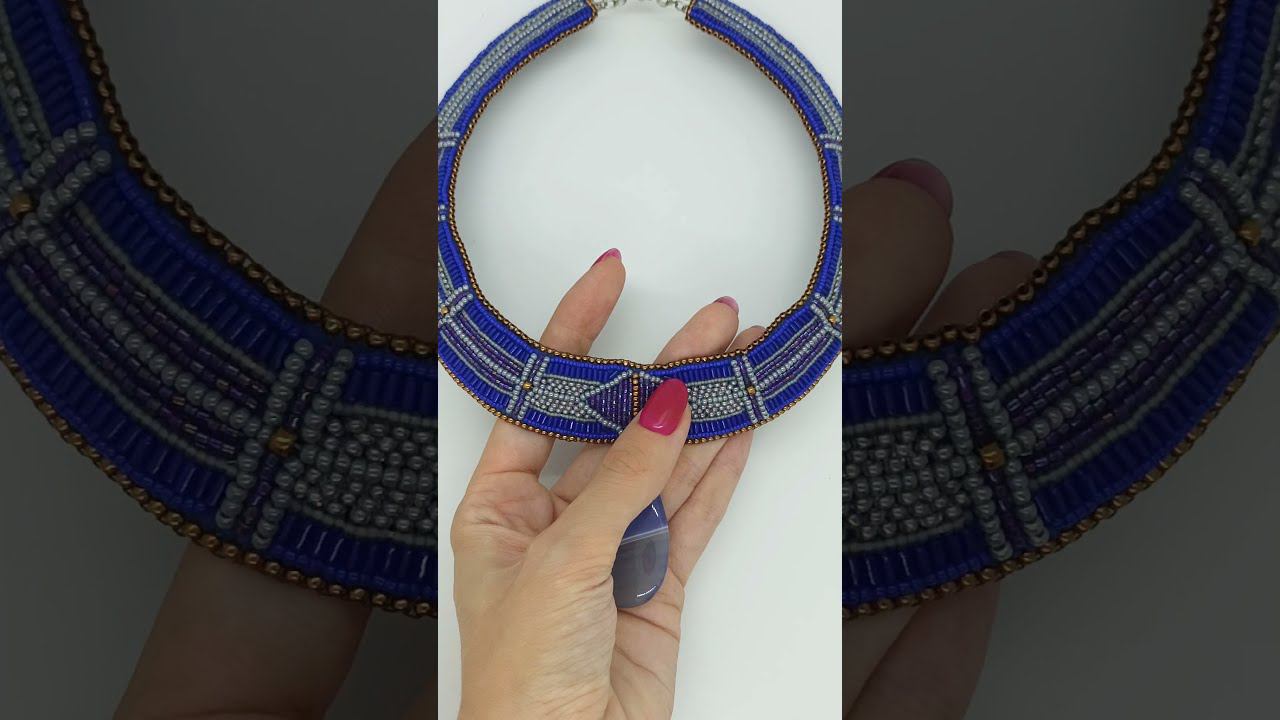 Колье из бисера с агатом Морская гладь синий фиолетовый / NataliaLuzik смотреть онлайн