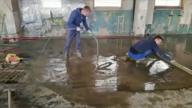 Бетонные работы по заливке пола в цеху завода СтеклоПласт. Стеклопластиковая арматура залог качеств