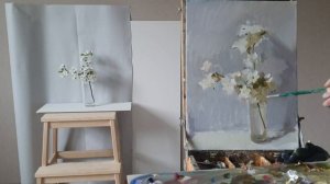 Веточка цветущей вишни. Живопись маслом