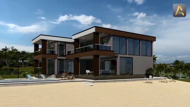 Классный дом в стиле Хай-Тек для большой семьи. Проект дома с бассейном, террасой и балконами