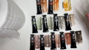 Акварель на минеральных пигментах от Гамма. Полная выкраска+смеси. Сланец Порфир Барит N/A и PG23