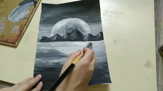 Чёрно белая/ Пейзажная живопись /Техника рисования акрилом.(black white easy landscape painting) смотреть онлайн