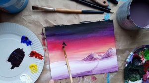 ЗИМА |Как нарисовать горы, звездное небо, ели, снег| Рисование для начинающих|Простая живопись