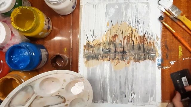 Как нарисовать позднюю осень. Рисуем осенний пейзаж. Как нарисовать березу. Пейзаж гуашью легко.