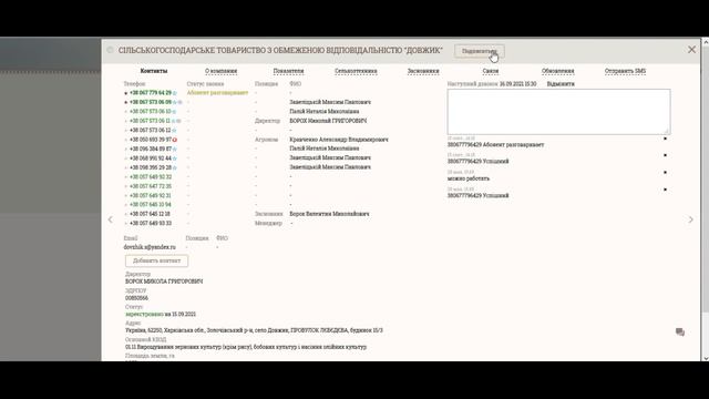 Работа в CRM Справочника фермерских хозяйств Украины на Триполье (https://tripoli.land)