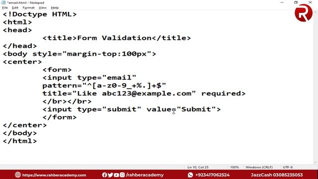 How To Validate Email Using HTML | Email Validation With HTML | HTML Email Pattern | Rahber Academy