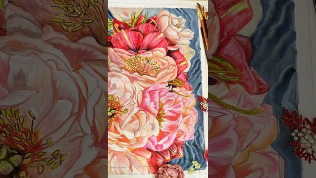 Pink peonies oil painting on canvas. Розовые пионы картина маслом на холсте. Как рисовать цветы.