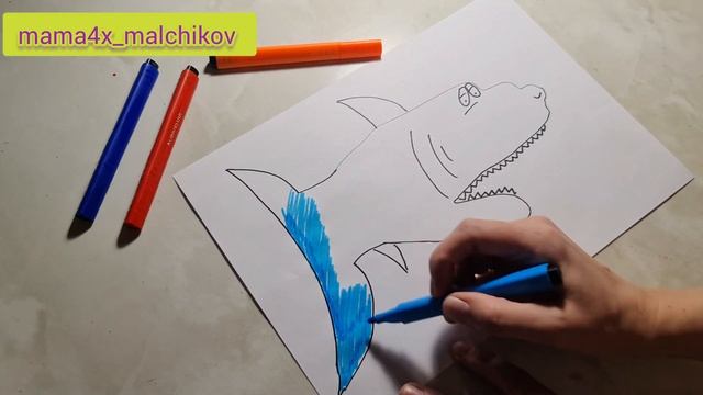Рисуем акулу с помощью руки/лайфхак как нарисовать акулу быстро/рисуем красиво