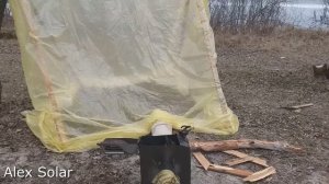 Обогрев палатки. Печь из канистры. Палатка из пленки. Испытание печки. Tent stove.