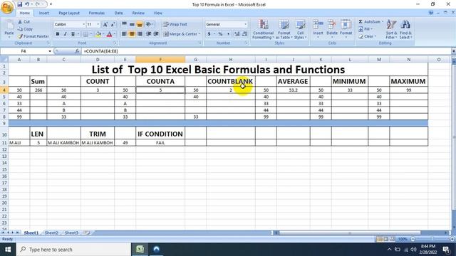 Top 10 Excel Basic Formulas and Functions