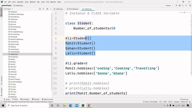 #32 Class & Instance Variable in Python | Python Tutorial For Absolute Beginners In Hindi