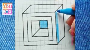 Рисуем 3D КВАДРАТ легко по клеточкам?Drawing 3D SQUARE step by step