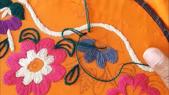 hand work blouse designs - Simple Neckline Embroidery Designs with Tassele - hand work embroidery_2
