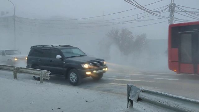 Якутск -45°C, мороз, туман. Перекресток Дзержинского Кальвица. смотреть онлайн