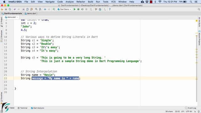 Dart Strings, Literals and String Interpolation. Dart Tutorial for Flutter #3.2