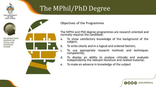 SALISES Programmes MSc, MPhil/PhD