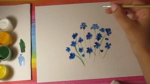 Легкие рисунки цветов / Как нарисовать цветы ВАСИЛЬКИ ГУАШЬЮ