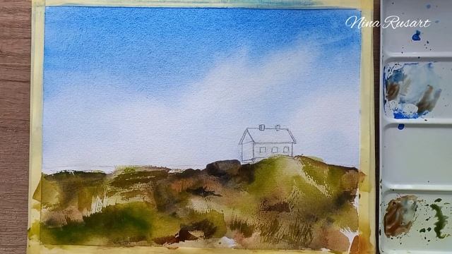 Рисуем скандинавский пейзаж легко и просто! Мастер-класс по акварели.  Watercolor landscape paintin