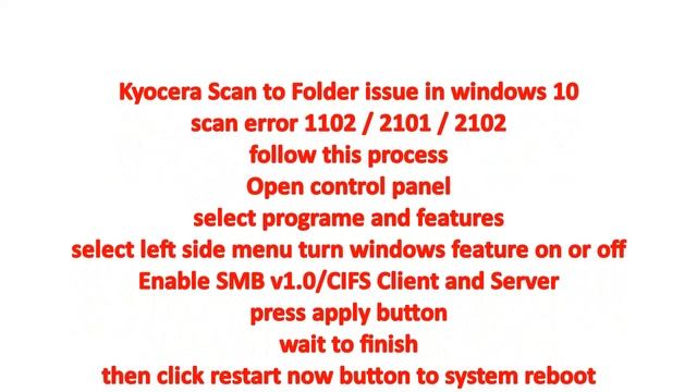 Kyocera scan to folder error (SMB) 1102 / 2101 / 2102 on windows 10 смотреть онлайн
