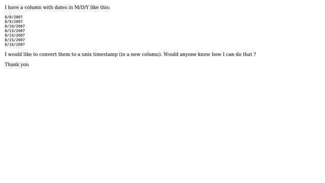 Open Office Calc: Convert a date to timestamp