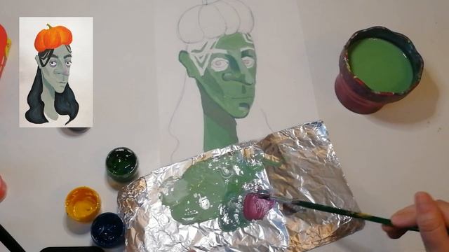 Рисуем ведьму на хэллуин гуашью// Рисуем портрет ведьмы // Рисунок на Хэллоуин ??? Пошаговый урок смотреть онлайн