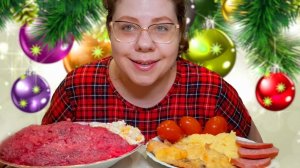 Мукбанг Остатки сладки/Сельдь под шубой, Куриные отбивные, Крабовый, Сервелат