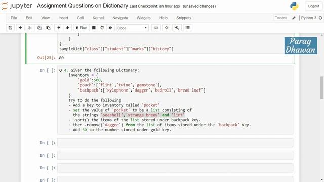 Assignment Questions on Dictionaries with Solutions - Python