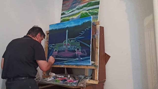 Пишем маслом Центральную  Алхан-Юртовскую мечеть имени Магомеда-Башира-Хаджи Арсанукаева (1-этап)