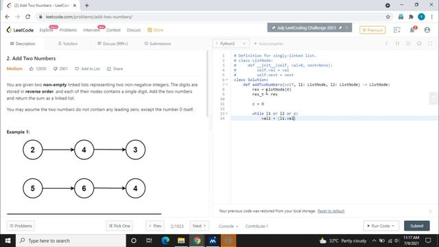 Add Two Numbers LeetCode | Solution | Linked Lists | Python 3