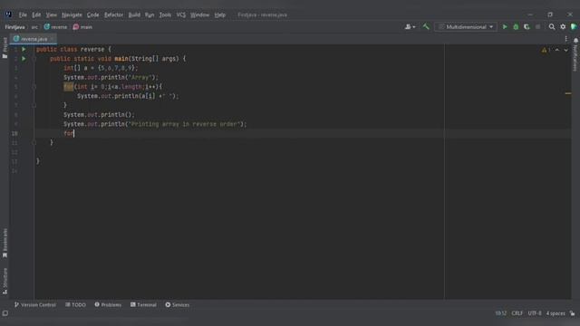 Java program to print array elements in reverse order