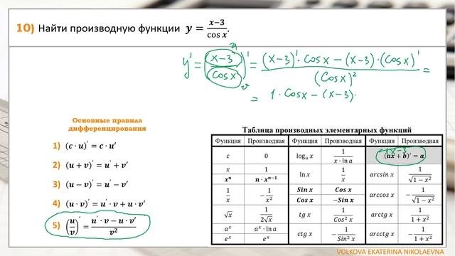 Подготовка к контрольной работе по теме: «Производная». Урок 10.