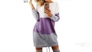 Одежда с AliExpress. Свободное полосатое платье толстовка с длинными рукавами до колен.