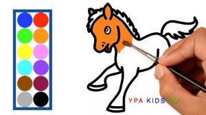 Раскраска для детей РЫЖИЙ КОНЬ. Мультик - Раскраска. Учим цвета