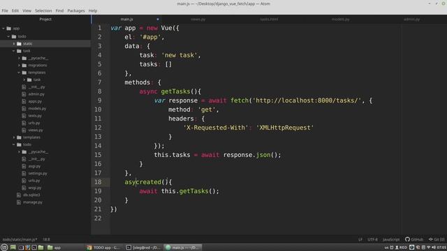 Django Vue Tutorial: TODO project using Django, Vue.js + Fetch API