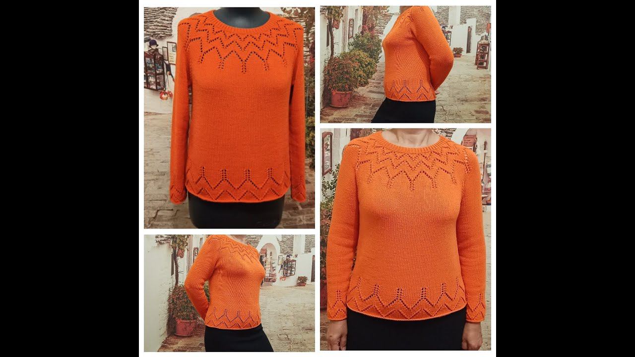 Кофточка "Оранжевое настроение" с круглой кокеткой. Готовая работа. смотреть онлайн