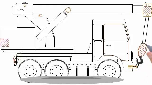 Учимся рисовать.  Строительные машины. Автокран. Раскраска смотреть онлайн