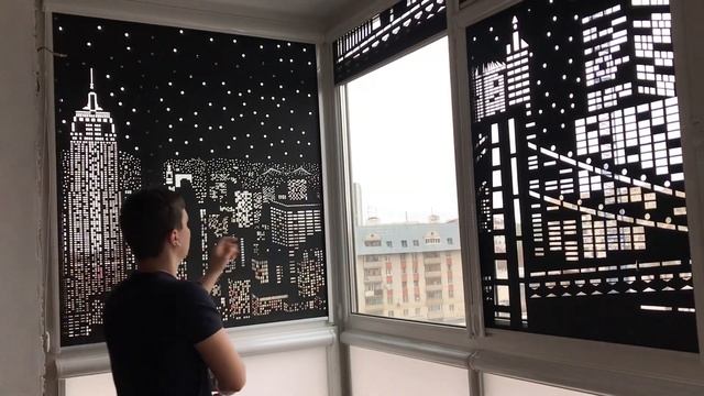 Рулонные шторы, ночной город, жалюзи, Казань. смотреть онлайн