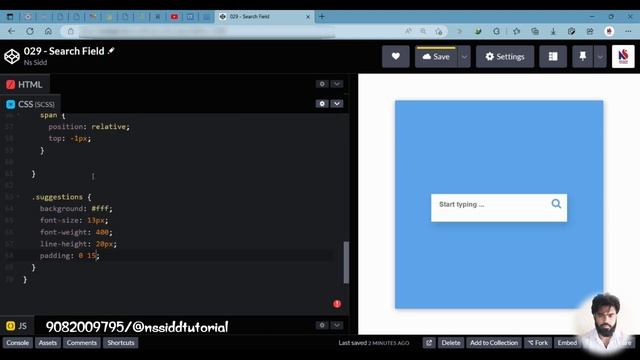 #29 - Search Field using CSS Html JavaScript CodePen Project with Source Code @nssiddtutorial