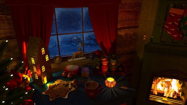 Christmas ambience | Relaxing Fireplace & Snowstorm Sounds in a Cozy Christmas Ambience