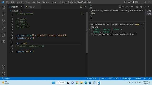 Array Methods | Methods of Array (Pop, Push, Shift & Unshift) | TypeScript for beginners # 16