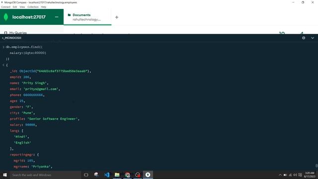 #39: $gte operator in mongodb | Greater Than Equal Comparison Query Operator |MongoDB Tutorial Hind