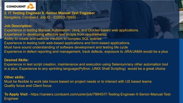 Senior Manual Test Engineer Opportunity in Bangalore. @ Conduent