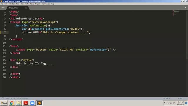 Web Technologies - Class 26   JavaScript   Methods and Properties of DOM, JScript Events